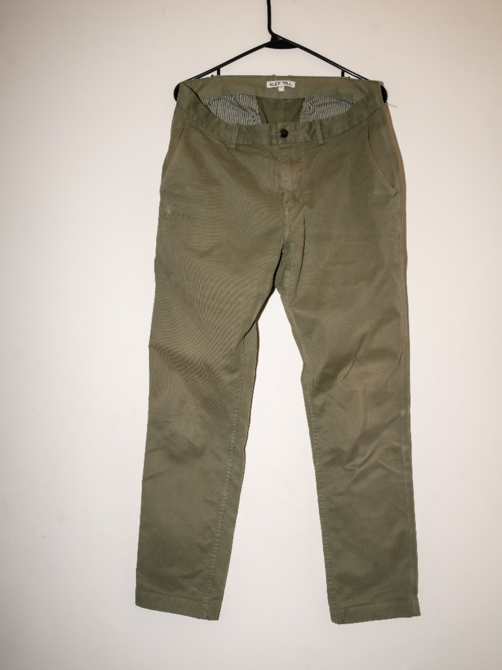 Mens ALEX MILL green cotton chino pants, 33/32